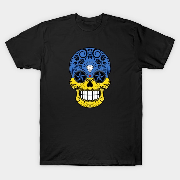 Ukrainian Flag Sugar Skull with Roses T-Shirt by jeffbartels